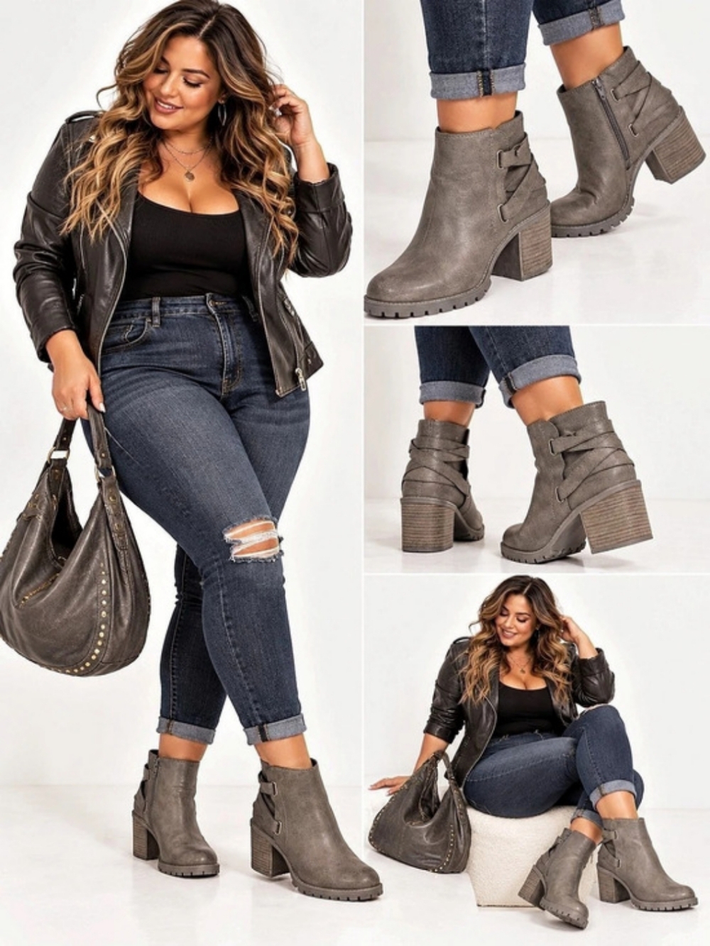 Baretraps Hensley Booties Taupe Gray Lug Sole Block Heel 8.5M